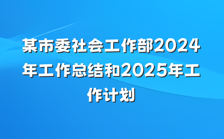 某市委社会工作部2024年工作总结和2025年工作计划