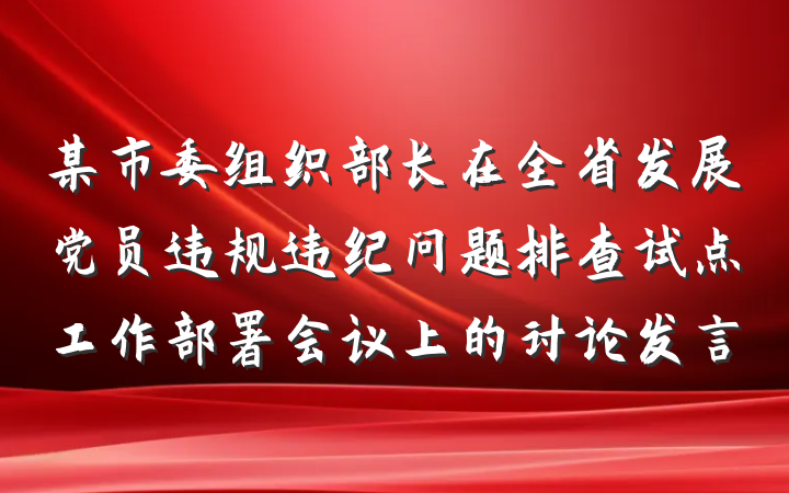 某市委组织部长在全省发展党员违规违纪问题排查试点工作部署会议上的讨论发言