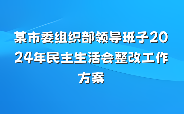 某市委组织部领导班子2024年民主生活会整改工作方案