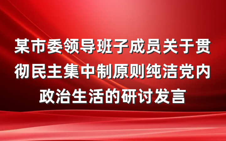 某市委领导班子成员关于贯彻民主集中制原则纯洁党内政治生活的研讨发言