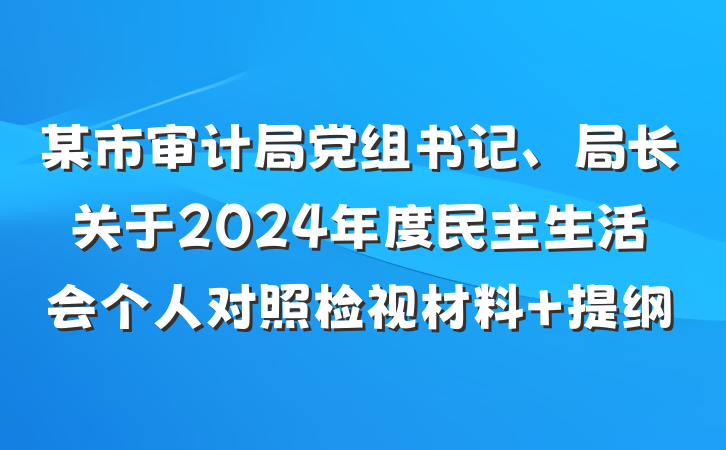 某市审计局党组书记、局长关于2024年度民主生活会个人对照检视材料 提纲