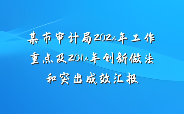 某市审计局202x年工作重点及201x年创新做法和突出成效汇报