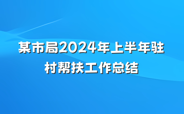 某市局2024年上半年驻村帮扶工作总结