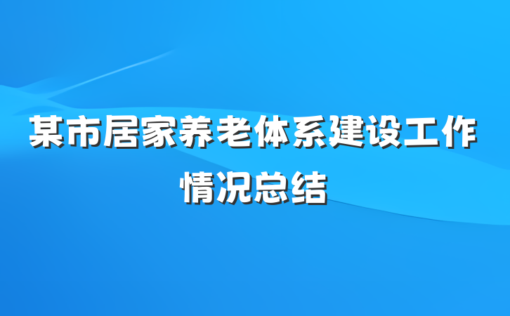 某市居家养老体系建设工作情况总结