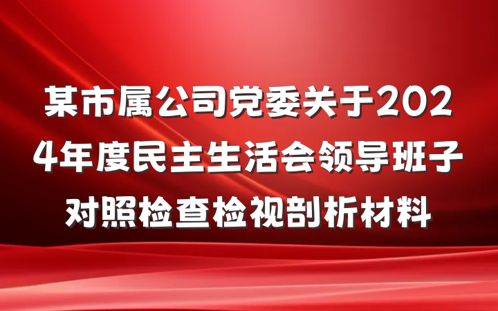 某市属公司党委关于2024年度民主生活会领导班子对照检查检视剖析材料