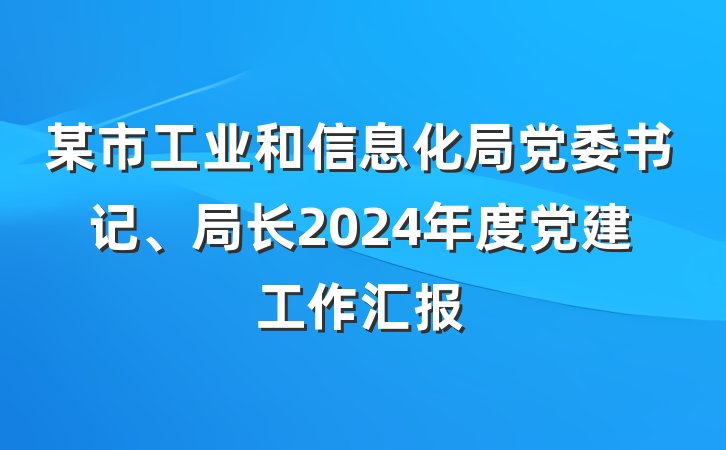 某市工业和信息化局党委书记、局长2024年度党建工作汇报
