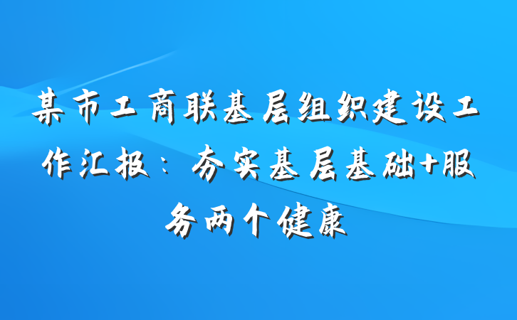 某市工商联基层组织建设工作汇报：夯实基层基础 服务两个健康