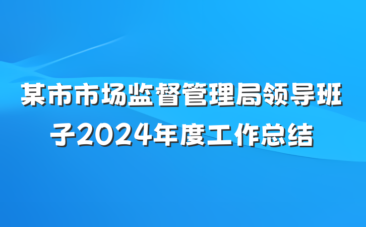 某市市场监督管理局领导班子2024年度工作总结
