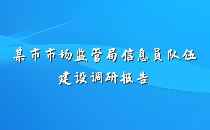 某市市场监管局信息员队伍建设调研报告