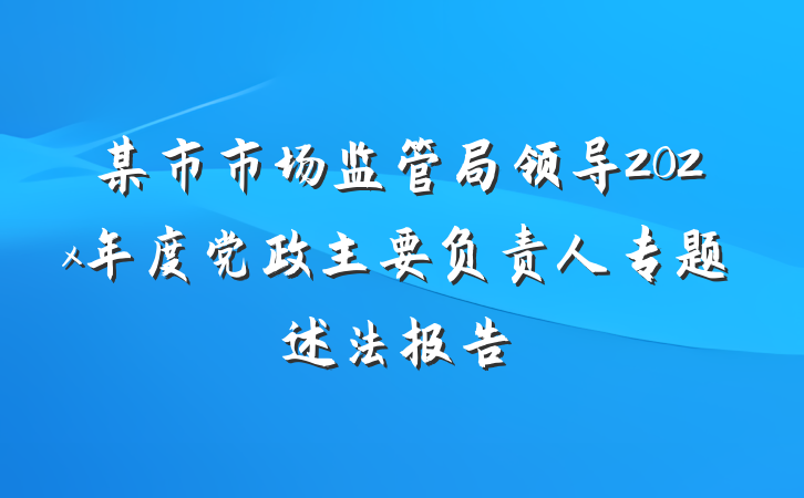 某市市场监管局领导202x年度党政主要负责人专题述法报告