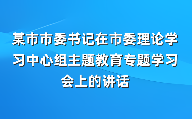 某市市委书记在市委理论学习中心组主题教育专题学习会上的讲话