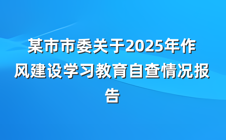 某市市委关于2025年作风建设学习教育自查情况报告