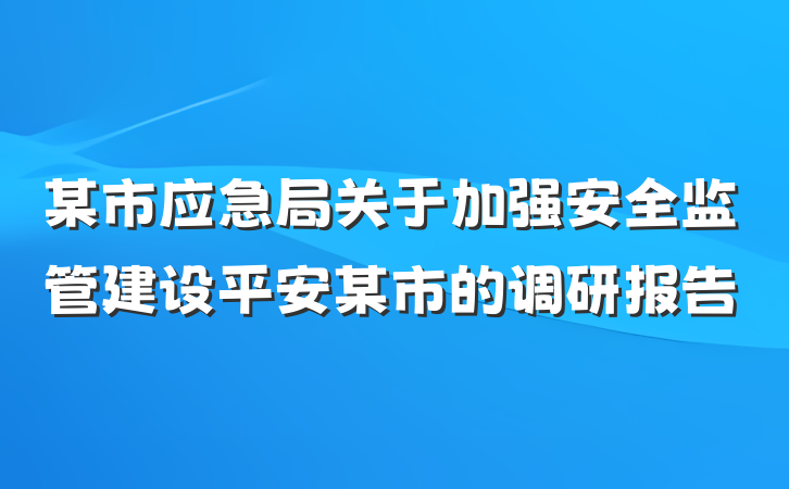 某市应急局关于加强安全监管建设平安某市的调研报告