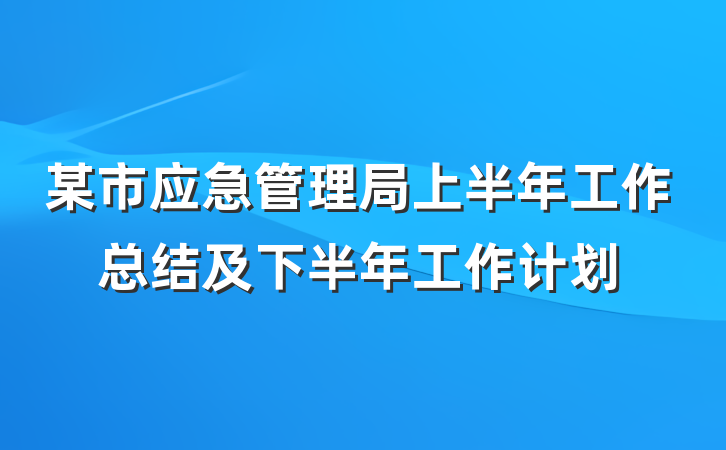 某市应急管理局上半年工作总结及下半年工作计划