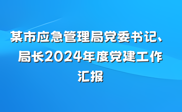 某市应急管理局党委书记、局长2024年度党建工作汇报