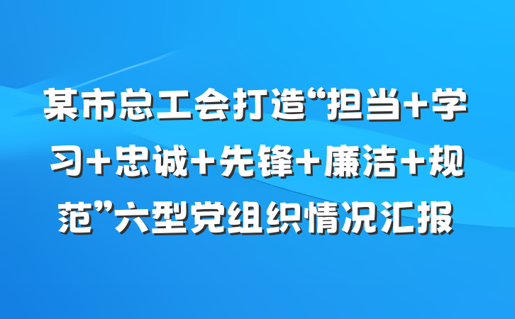 某市总工会打造“担当 学习 忠诚 先锋 廉洁 规范”六型党组织情况汇报
