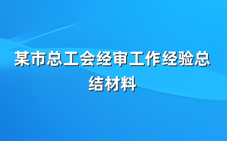 某市总工会经审工作经验总结材料