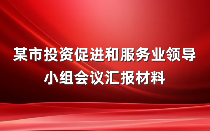 某市投资促进和服务业领导小组会议汇报材料