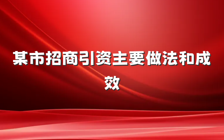 某市招商引资主要做法和成效