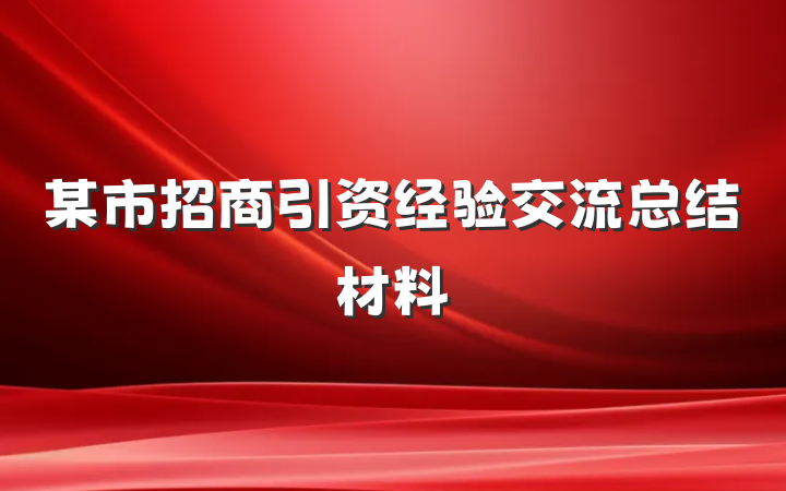 某市招商引资经验交流总结材料