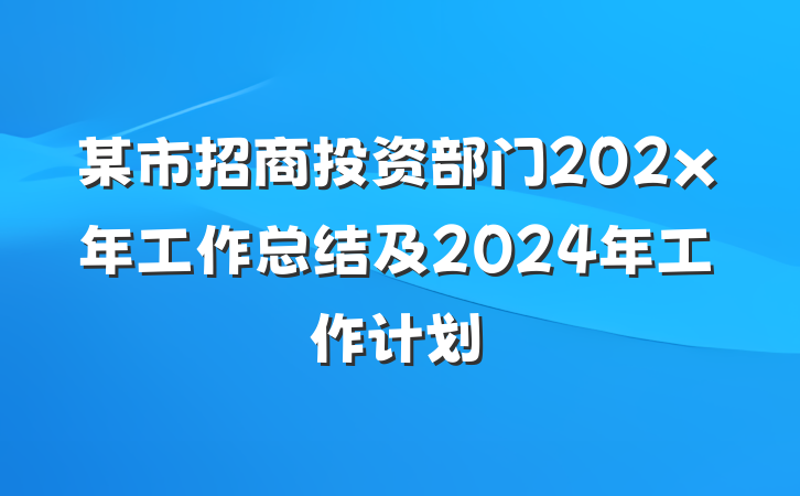 某市招商投资部门202x年工作总结及2024年工作计划