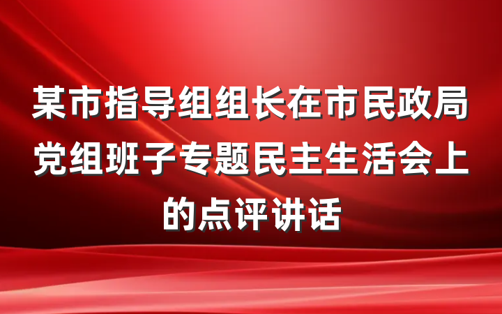 某市指导组组长在市民政局党组班子专题民主生活会上的点评讲话