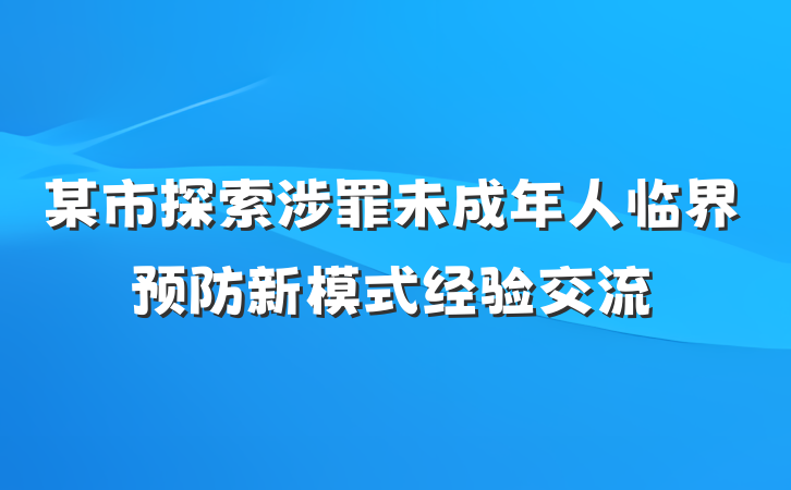 某市探索涉罪未成年人临界预防新模式经验交流