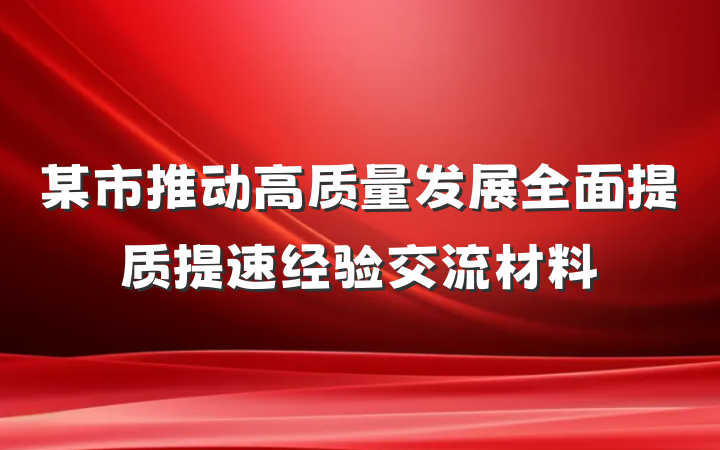 某市推动高质量发展全面提质提速经验交流材料