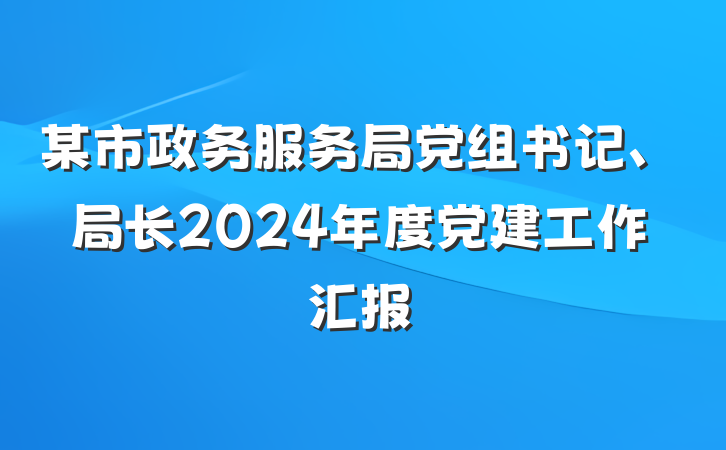 某市政务服务局党组书记、局长2024年度党建工作汇报