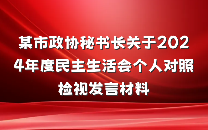 某市政协秘书长关于2024年度民主生活会个人对照检视发言材料