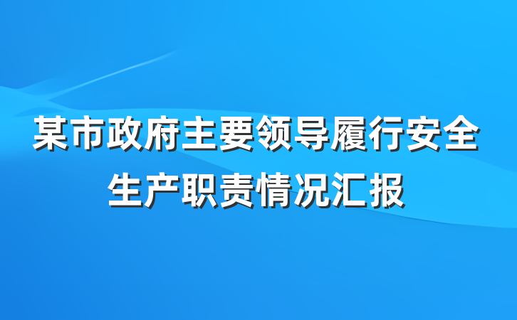 某市政府主要领导履行安全生产职责情况汇报