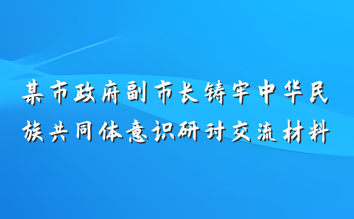 某市政府副市长铸牢中华民族共同体意识研讨交流材料