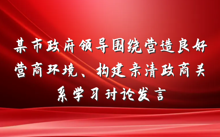 某市政府领导围绕营造良好营商环境、构建亲清政商关系学习讨论发言