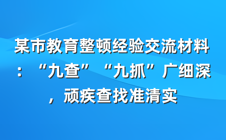 某市教育整顿经验交流材料：“九查”“九抓”广细深，顽疾查找准清实