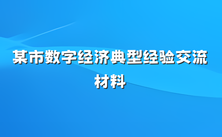 某市数字经济典型经验交流材料