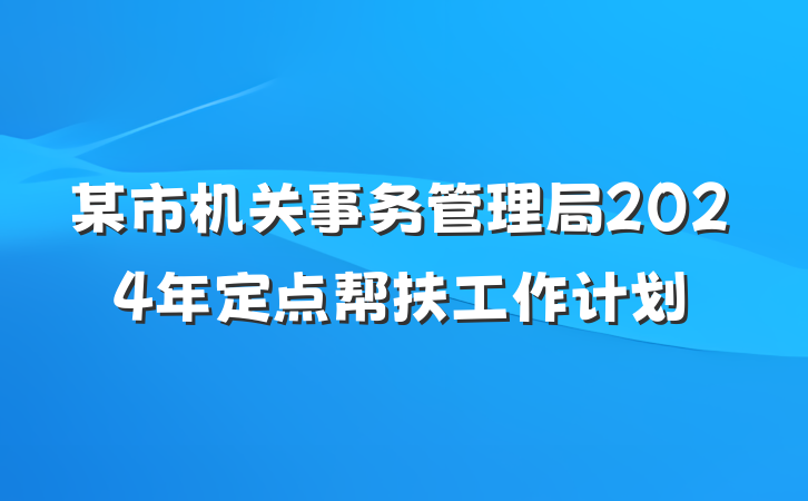 某市机关事务管理局2024年定点帮扶工作计划