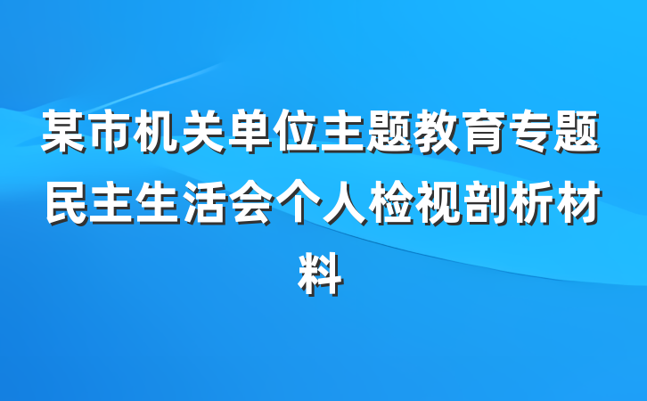 某市机关单位主题教育专题民主生活会个人检视剖析材料