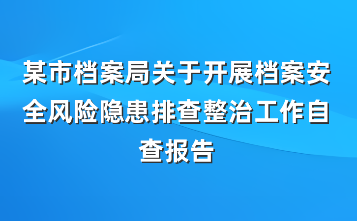 某市档案局关于开展档案安全风险隐患排查整治工作自查报告