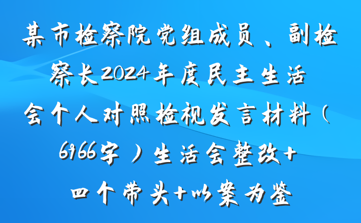 某市检察院党组成员、副检察长2024年度民主生活会个人对照检视发言材料（6966字）生活会整改 四个带头 以案为鉴