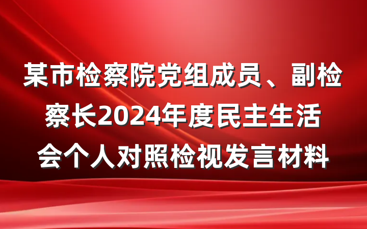 某市检察院党组成员、副检察长2024年度民主生活会个人对照检视发言材料