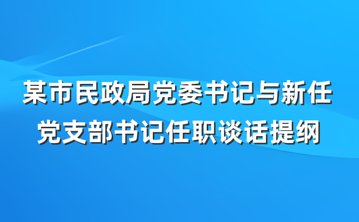 某市民政局党委书记与新任党支部书记任职谈话提纲