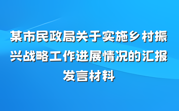 某市民政局关于实施乡村振兴战略工作进展情况的汇报发言材料