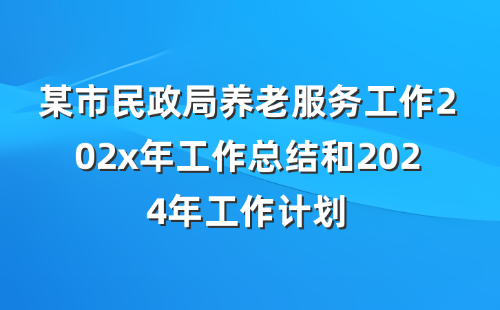 某市民政局养老服务工作202x年工作总结和2024年工作计划