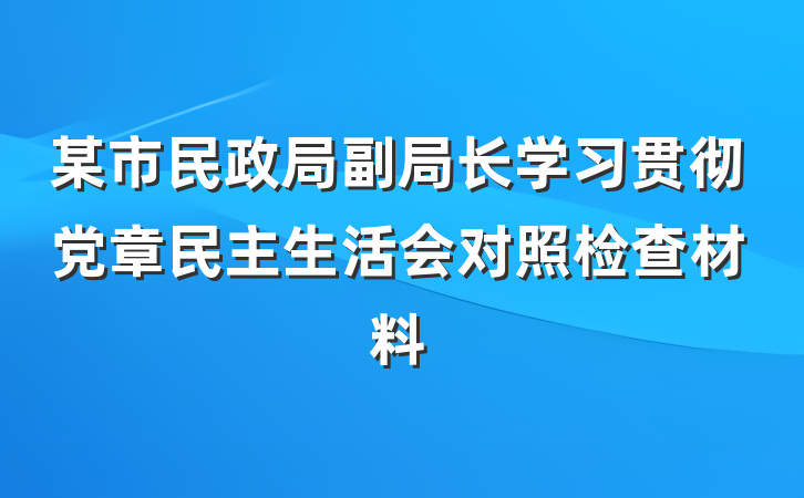 某市民政局副局长学习贯彻党章民主生活会对照检查材料