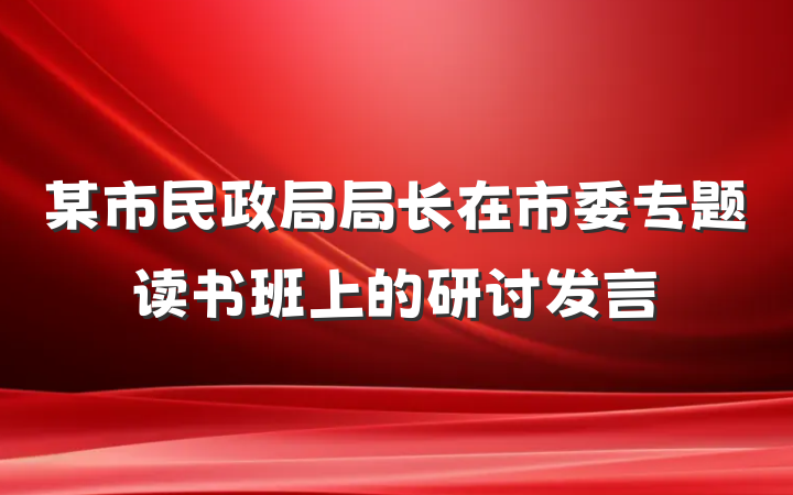 某市民政局局长在市委专题读书班上的研讨发言