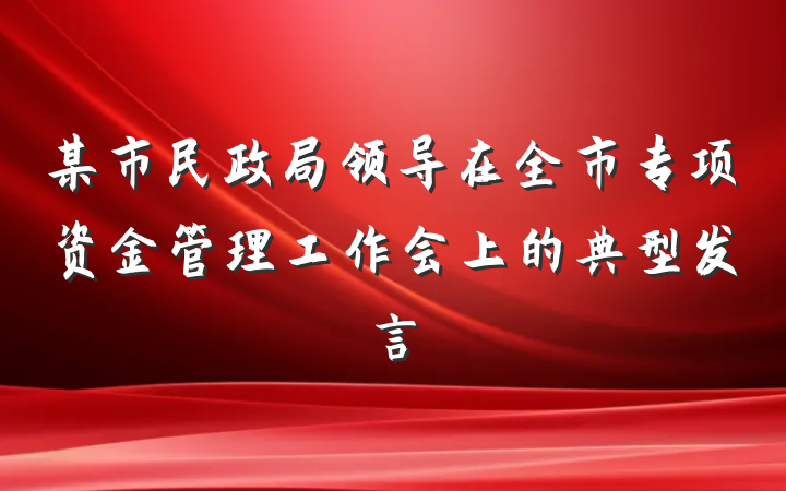 某市民政局领导在全市专项资金管理工作会上的典型发言