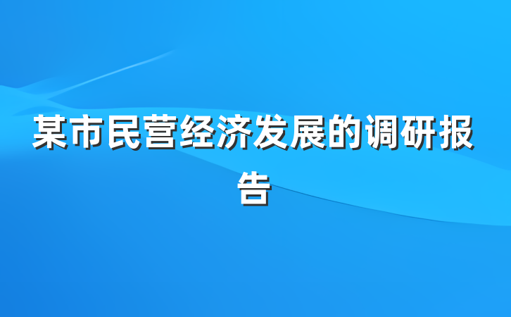 某市民营经济发展的调研报告