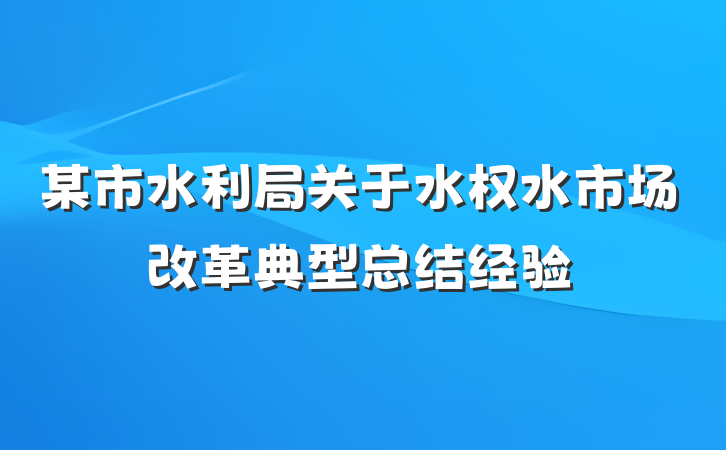 某市水利局关于水权水市场改革典型总结经验