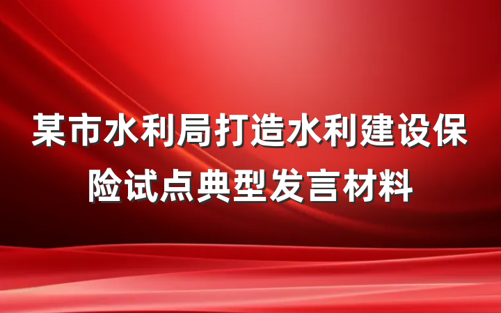 某市水利局打造水利建设保险试点典型发言材料