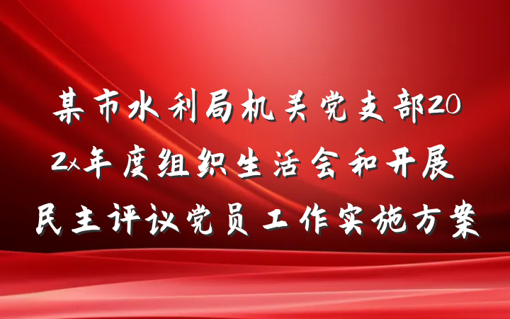 某市水利局机关党支部202x年度组织生活会和开展民主评议党员工作实施方案